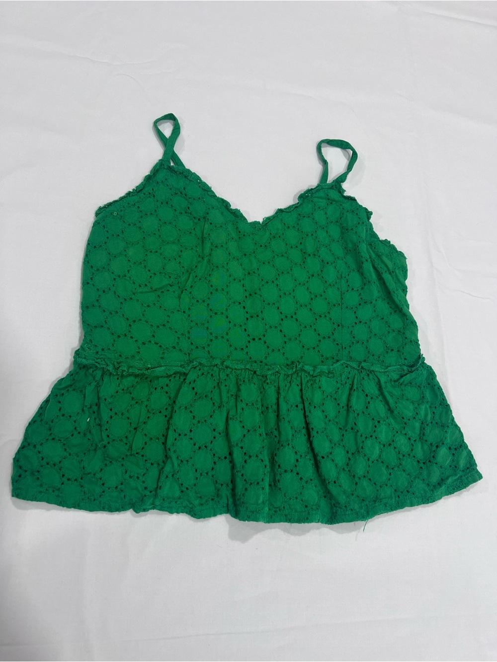 Green Eyelet Peplum Cami with Adjustable Straps